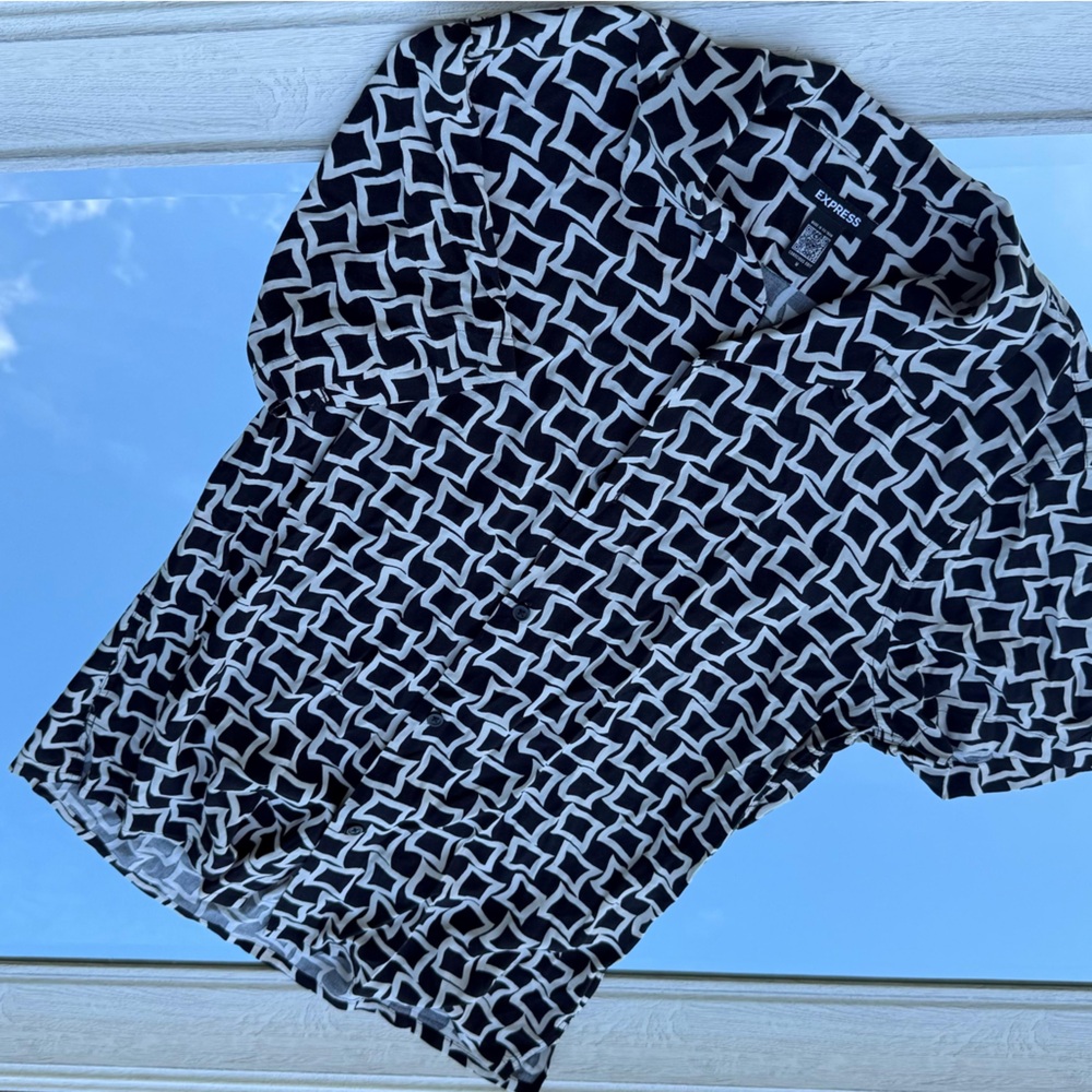 Express Black and White Geometric Dress Shirt